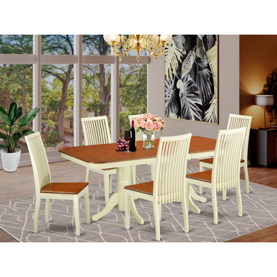 7 Piece Dining Room Table Set Consist of a Rectangle Wooden Table with Butterfly Leaf and 6 Kitchen Dining Chairs, Buttermilk & Cherry
