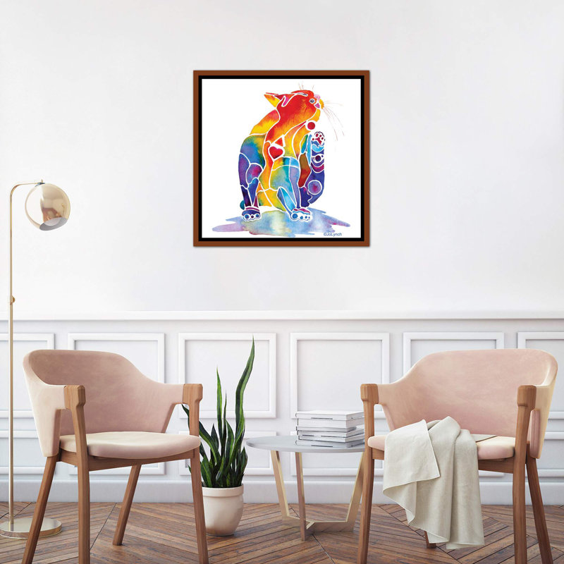 «Cat Love Cat» par Jo Lynch - impression d'art graphique, H 26 po x l 26 po x P 1,5 po, Toile avec cadre en bois classique