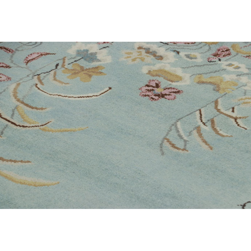 Art Deco Wool Floral Area Rug, Rectangle 8' x 10'