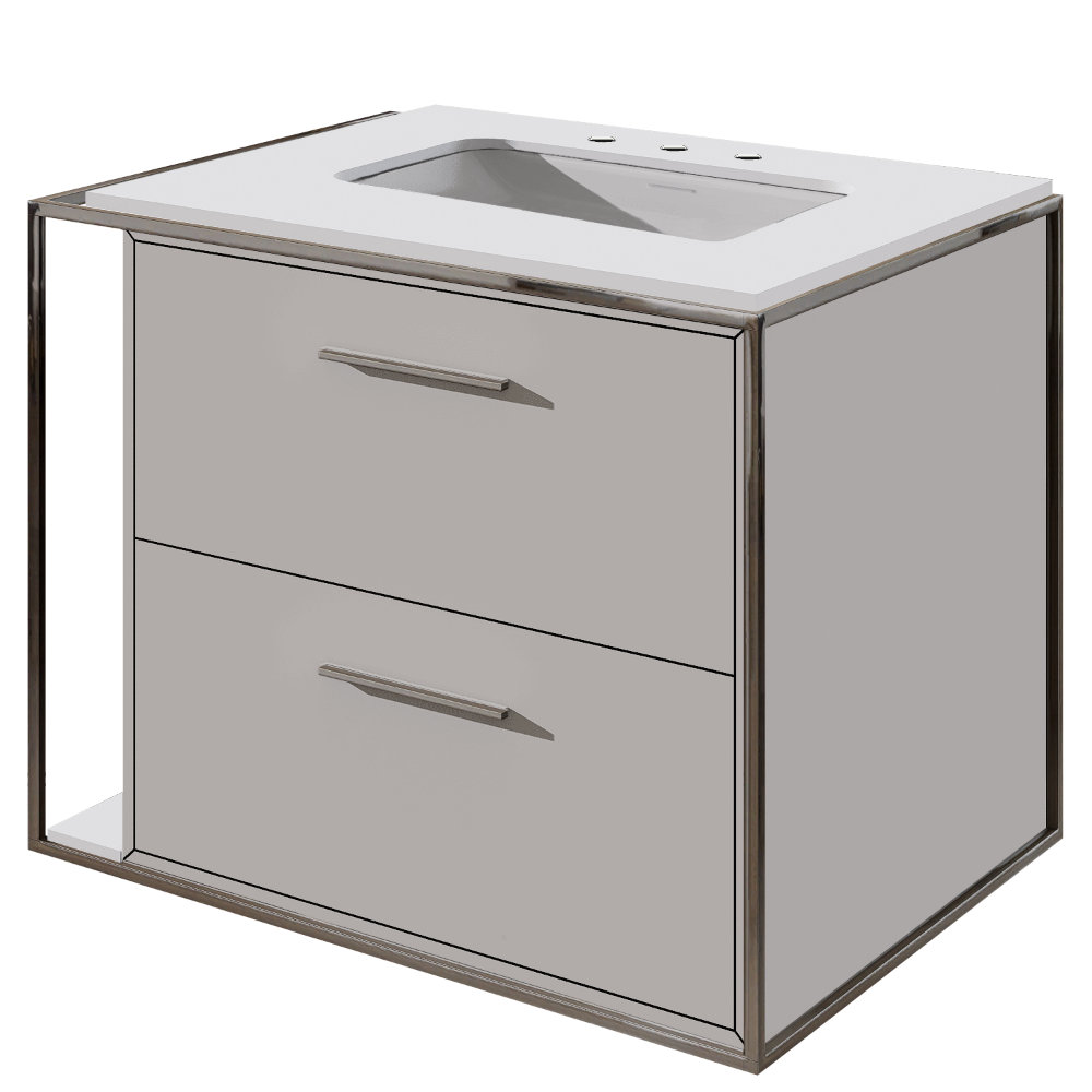 24" Cherry Single Bathroom Vanity, Cloud, Polished Stainless Steel, 8" Widespread