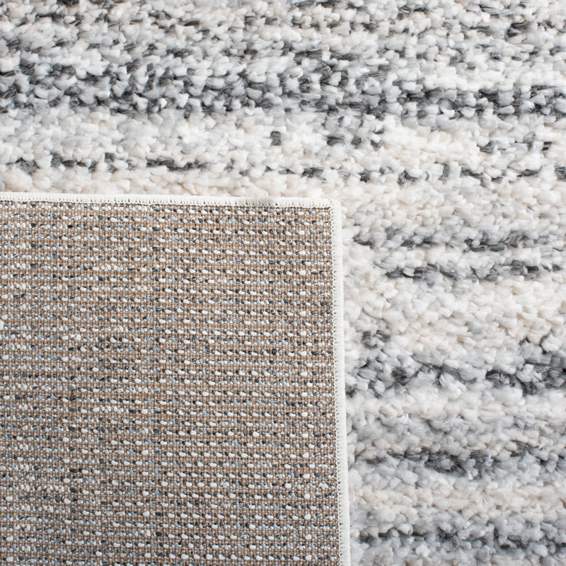 Ivory Square Hand-knotted Shag Rug, 6'7" x 6'7"