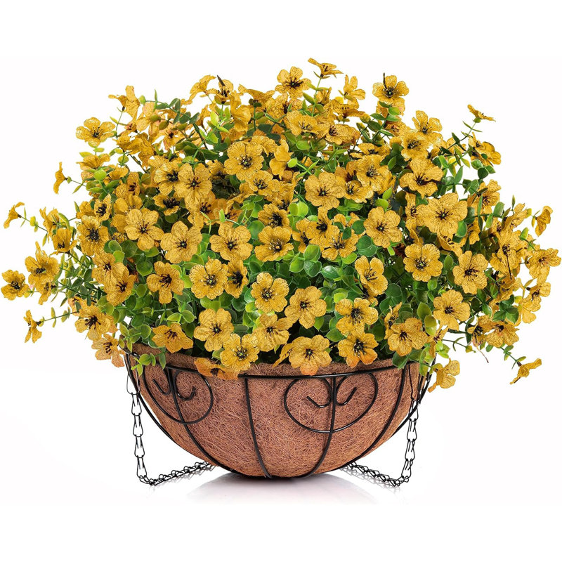 Panier de fleurs artificielles artificielles pour l'été, Jaune