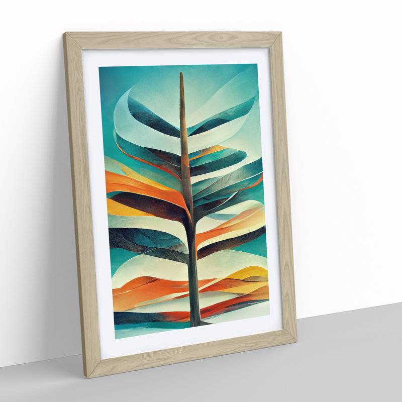 Tree Abstract Art No.3 - Wall Art, 48cm H x 36cm W, Oak Framed, White