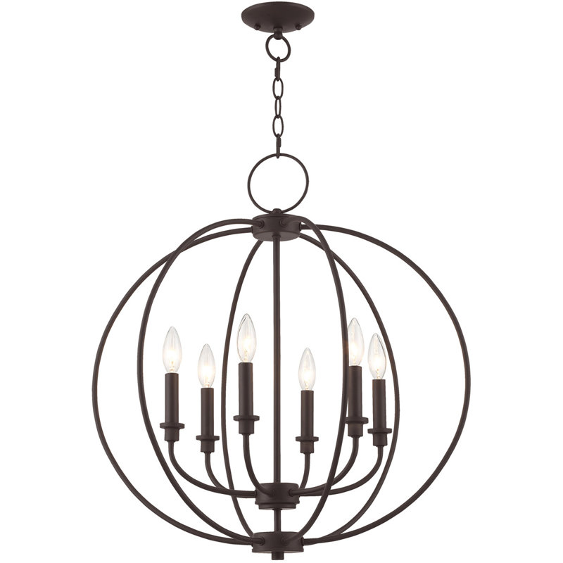 6 - Light Candle Style Globe Chandelier, Bronze