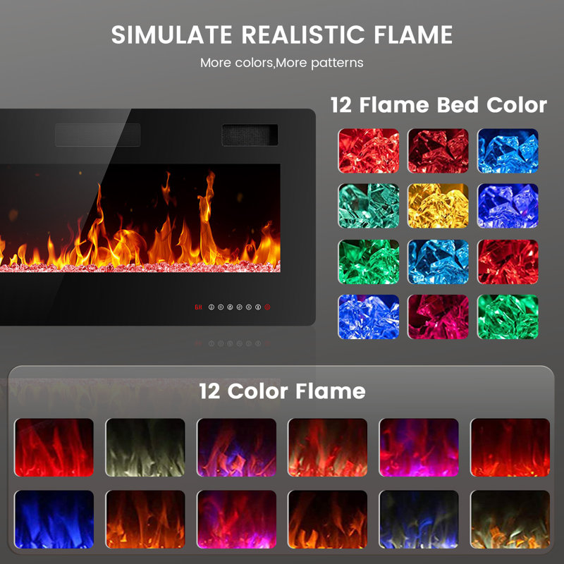 Wall-Mounted ** Electric Fireplace Insert with Remote, 18.10" H x 36" W x 3.80" D