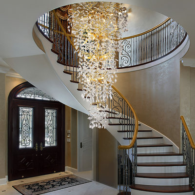 H118'' 28-lights Modern Golden Tree Branch Crystal Chandelier for Staircase