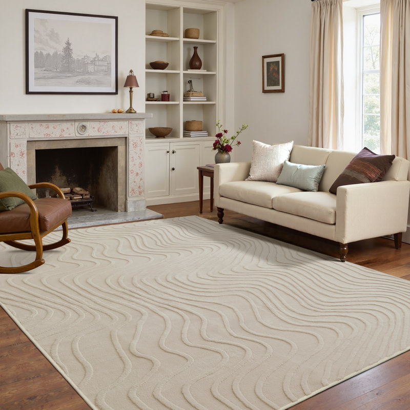 Tapis d'intérieur lavable texturé antidérapant de couleur unie à poil court et doux, Beige, Rectangle 6 pi 6 po x 9 pi
