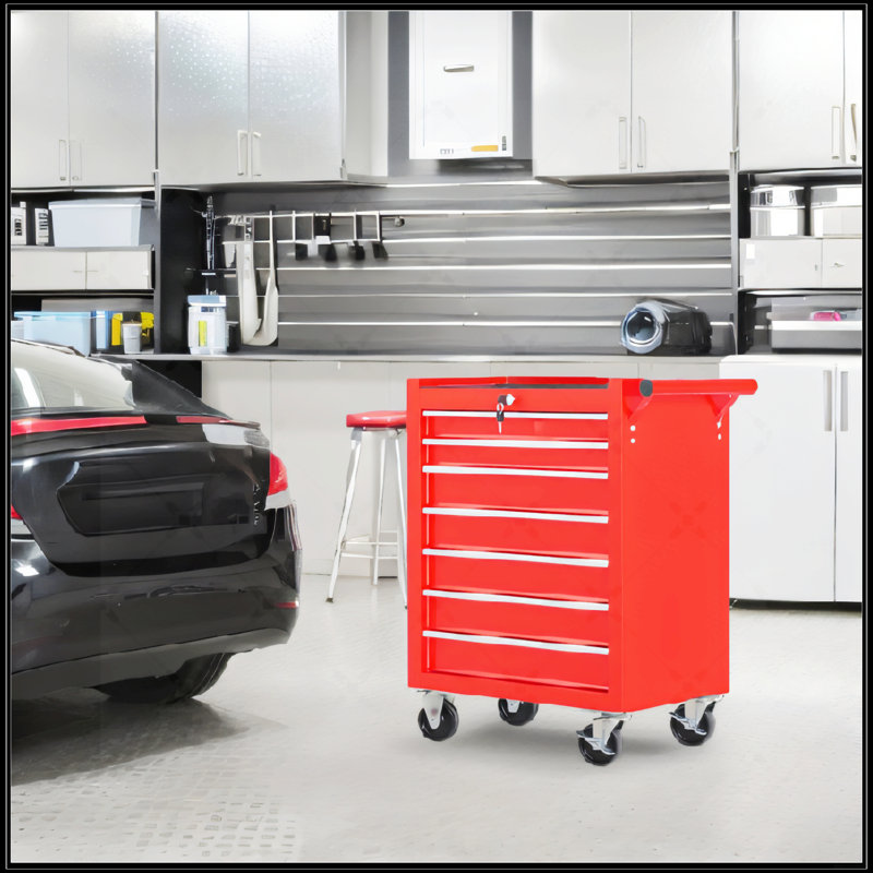 Coffre à outils roulant avec boîte à outils à 7 tiroirs avec roues Chariot à outils multifonctionnel pour le garage