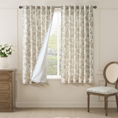 Linen Blend Semi Sheer Pod Pocket Floral Patterned French Country Curtains(Set of 2)