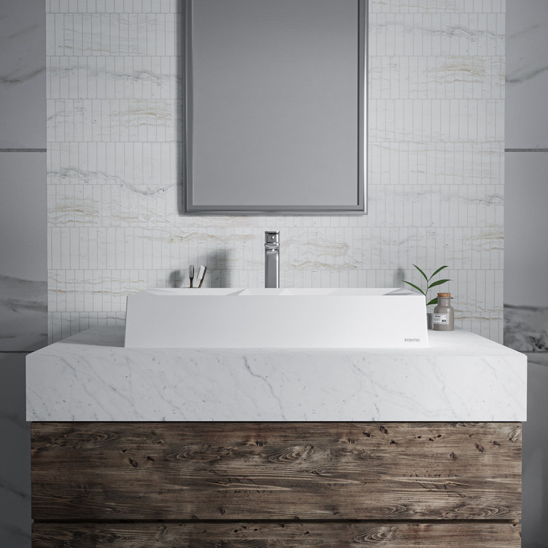 Diamant de 28 po Karran Lavabo vasque rectangulaire en quartz, Blanc