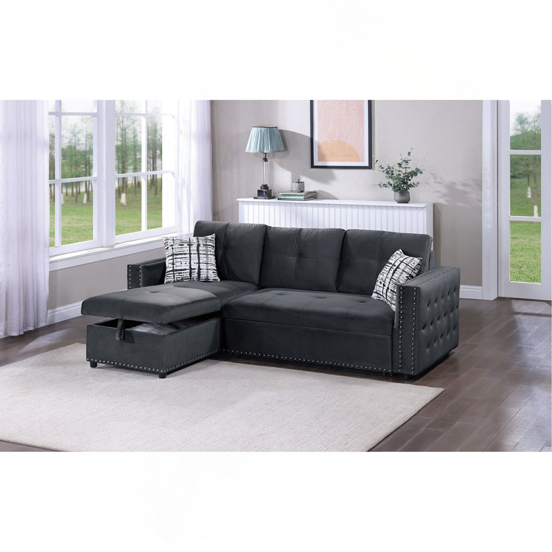 Canapé modulaire convertible en velours avec canapé-lit et canapé-lit, Noir