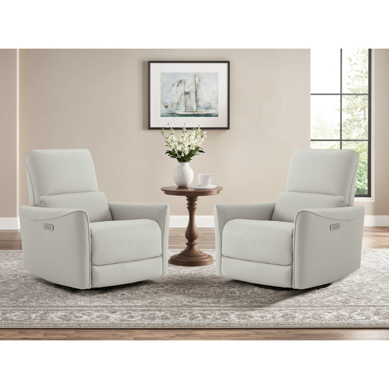 Mikkel Faux Leather Power Reclining Home Theater Seat, Cream Faux Leather