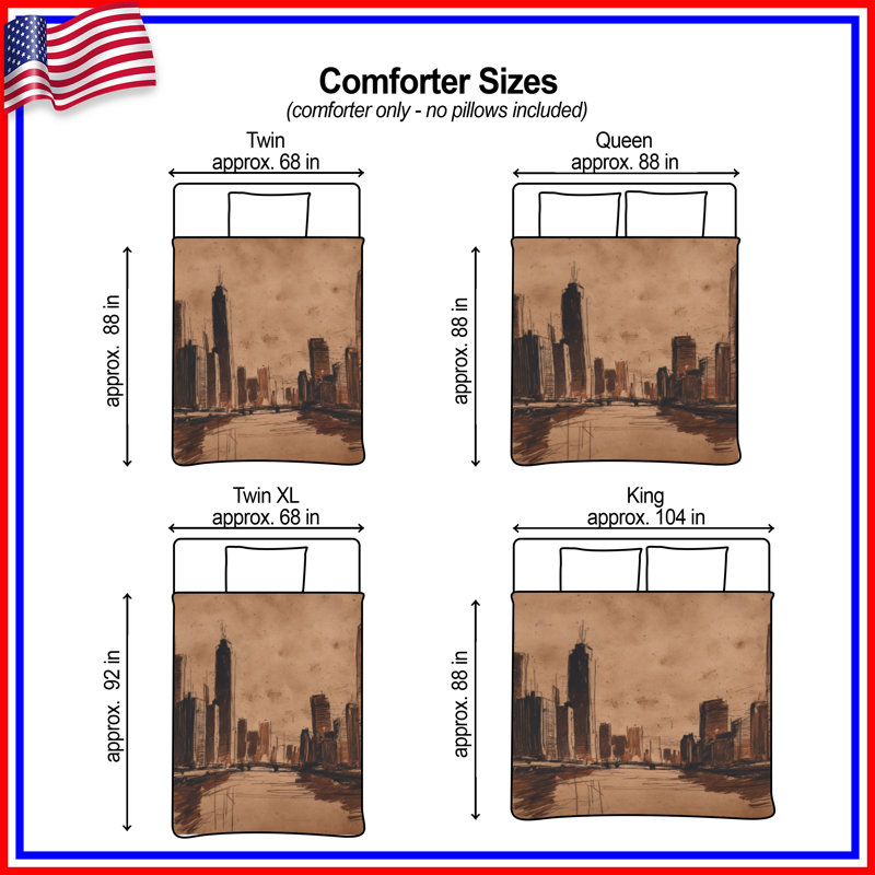 Sepia Cityscape Sketch Comforter, Twin Extra Long