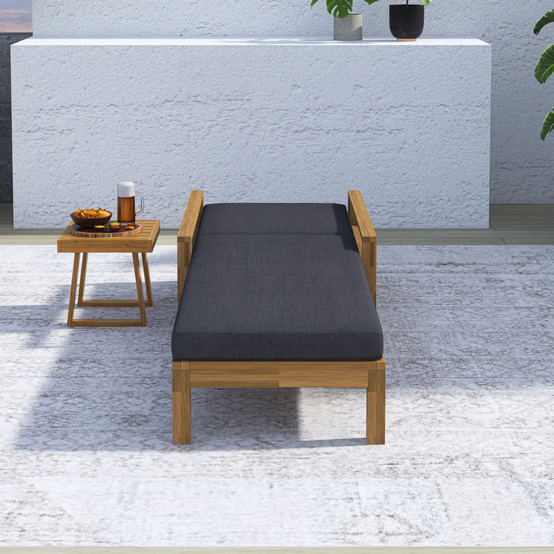 Acacia Wood Adjustable Backrest Outdoor Lounge Chair, Gray
