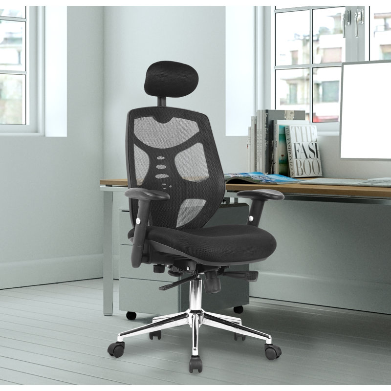 Symple Stuff Mesh Executive Chair with Headrest, Black