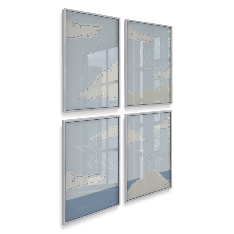 Ensemble de 4 impressions Chill Seagulls, Impression encadrée, Chrome poli, 30 po x 20 po