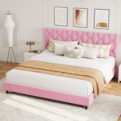 California King Upholstered Platform Bed Frame with Adjustable Padded Headboard - Heavy Duty Wood Slats, No Box Spring Needed, Noise-Free, Modern Bedr