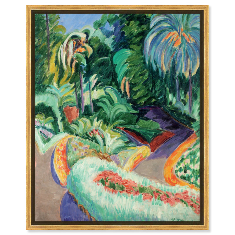 Francisco Iturrino - Garden Canvas Tropical Abstract Art by Art Remedy, Cadre doré, H 31 po x l 25 po