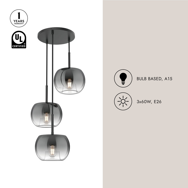 Samar 3 - Light Pendant, Black/Smoked