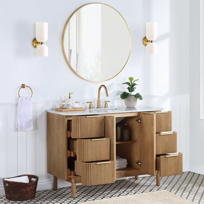 Nova 48" Marble Top Single Sink Vanity, Reeded Birch