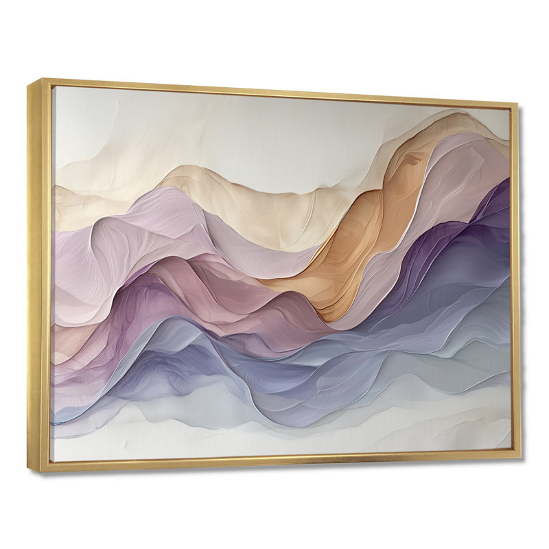 «Lavender Soft Tones», impression numérique sur toile à encre liquide abstraite, H 34 po x l 44 po, Cadre flottant, Doré