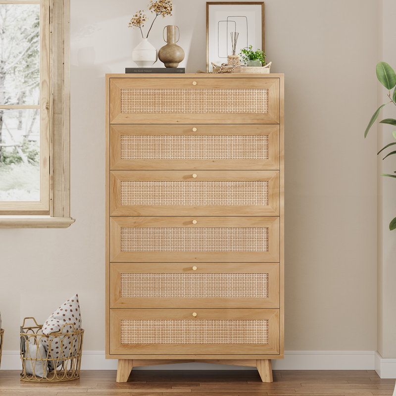 Commode 6 tiroirs en rotin