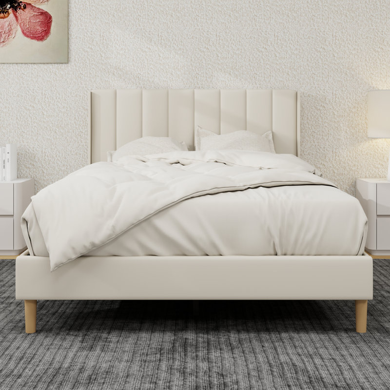 Upholstered Platform Bed Frame, Full, Beige