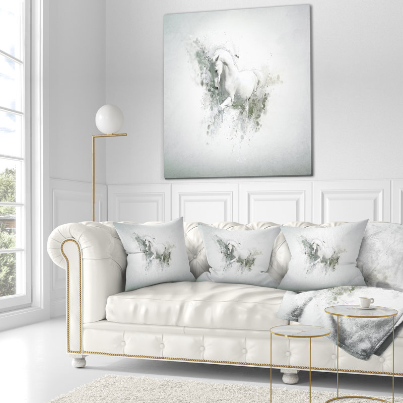 Cheval blanc gracieux - coussin à imprimé animal, 16 po x 1 po, Coussin décoratif