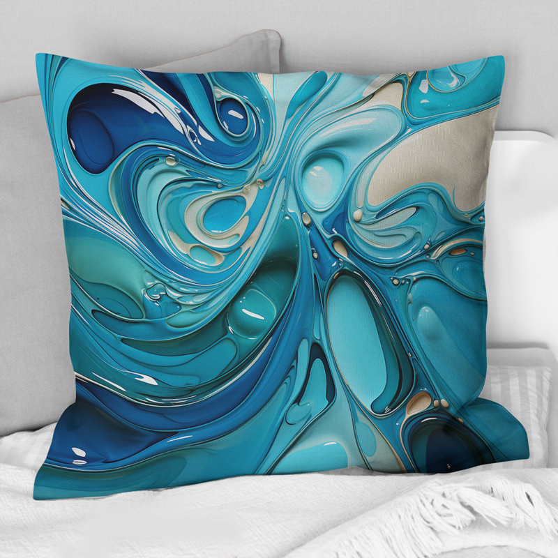 Blue Fluid Grind II - Abstract Marble Printed Throw Pillow