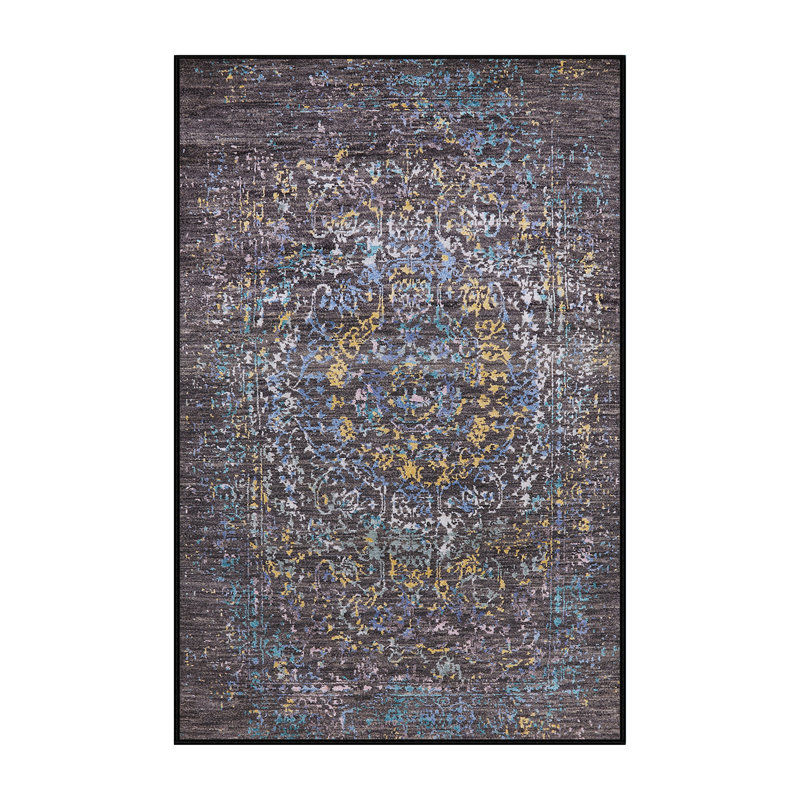 Tapis oriental noir / bleu / jaune, Rectangle 8 pi x 12 pi