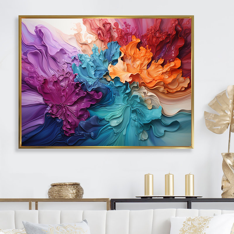 Charme arc-en-ciel liquide Tide I, H 16 po x l 32 po x P 1 po, Cadre flottant doré