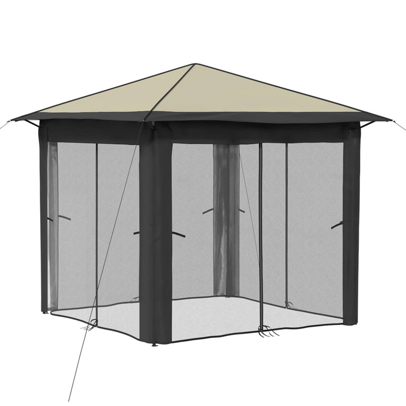 vidaXL Gazebo 210D Oxford with Silver Coating Outdoor Garden Shelter Shade Sun, 2.45m H x 2.6m W x 2.6m D, Anthracite/Beige