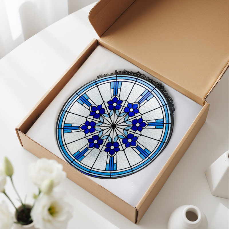 Panneau de vitrail floral bleu 7,8 "H, H 7,8 po x l 7,8 po