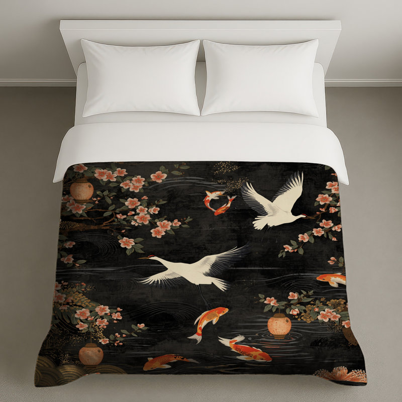 Housses de couette Cranes and Koi Fish, Grand lit