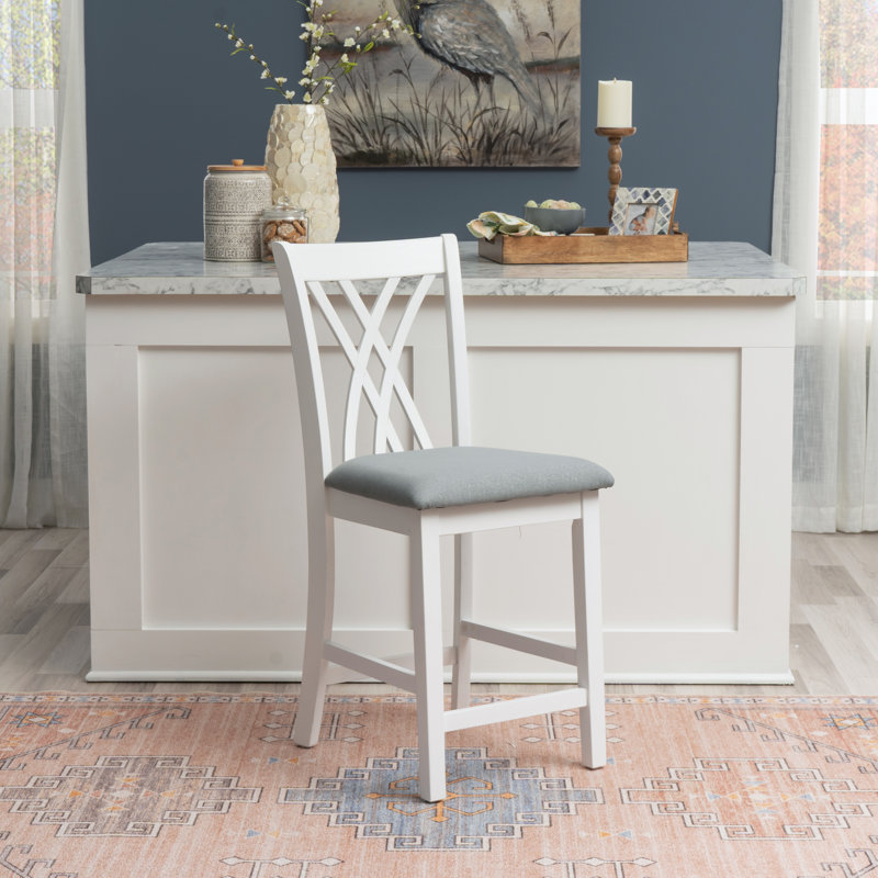 Asherton Upholstered Counter Stools, Gray Polyester/White Frame