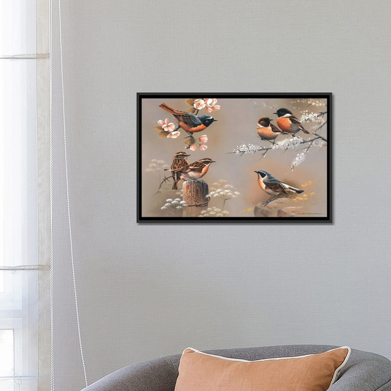 «Bird Composition» par Jan Weenink, impression sur toile tendue, H 18 po x l 26 po x P 1,5 po, Toile avec cadre noir