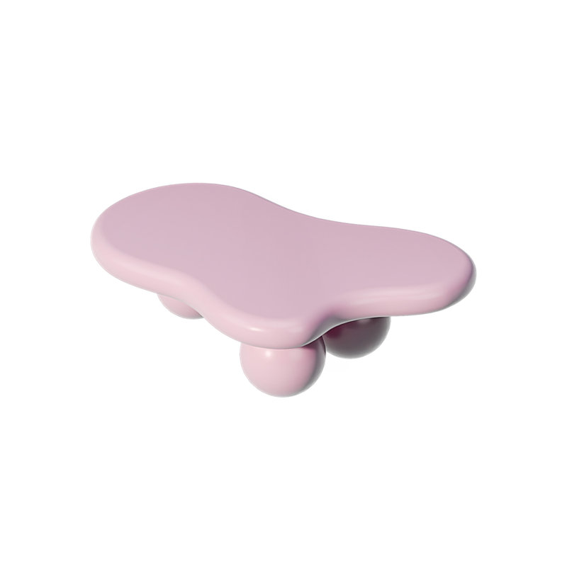 47 Inch Cloud Shaped Coffee Table With 3 Ball Legs, 13.78" H x 47.2" L x 31.5" W, Pink
