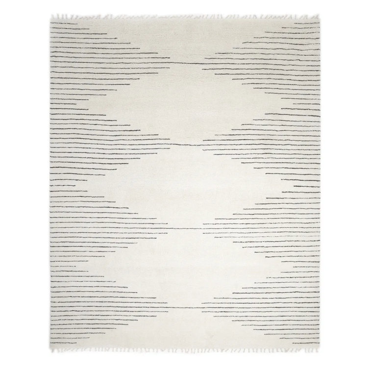 Thurman Geometric Hand-Knotted Area Rug in Parchment/Grey