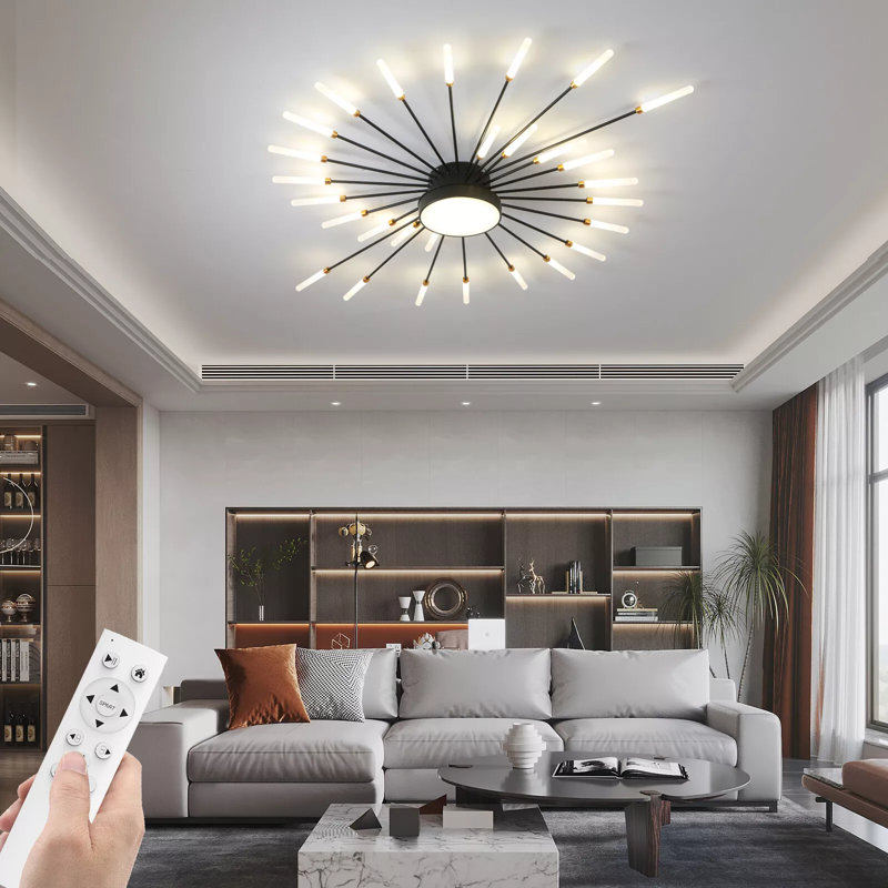 Flush Mounts 29-Light Ceiling Light,Modern LED Heads Flower Shape Ceiling Lights,Living Room, Matte Black