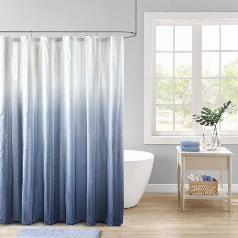 Rideau de douche en polyester à imprimé ombré en polyester, douze crochets requis, mais non inclus, Bleu
