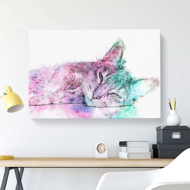 Colourful Abyssinian Cat in Abstract - Wrapped Canvas, 40cm H x 60cm W x 3cm D