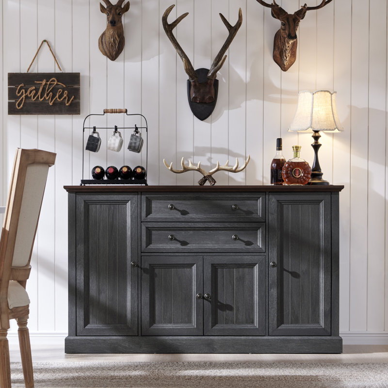 Niyah 58"  Buffet Cabinet with Storage, Sideboard Buffets Cabinet with 4  Doors and 2 Drawers, Dark Grey/Brown