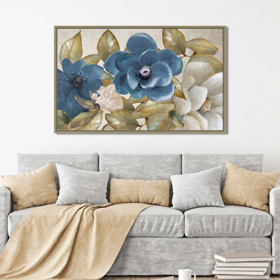 «Russio Blue Magnolias», reproduction de peinture à l'acrylique encadrée