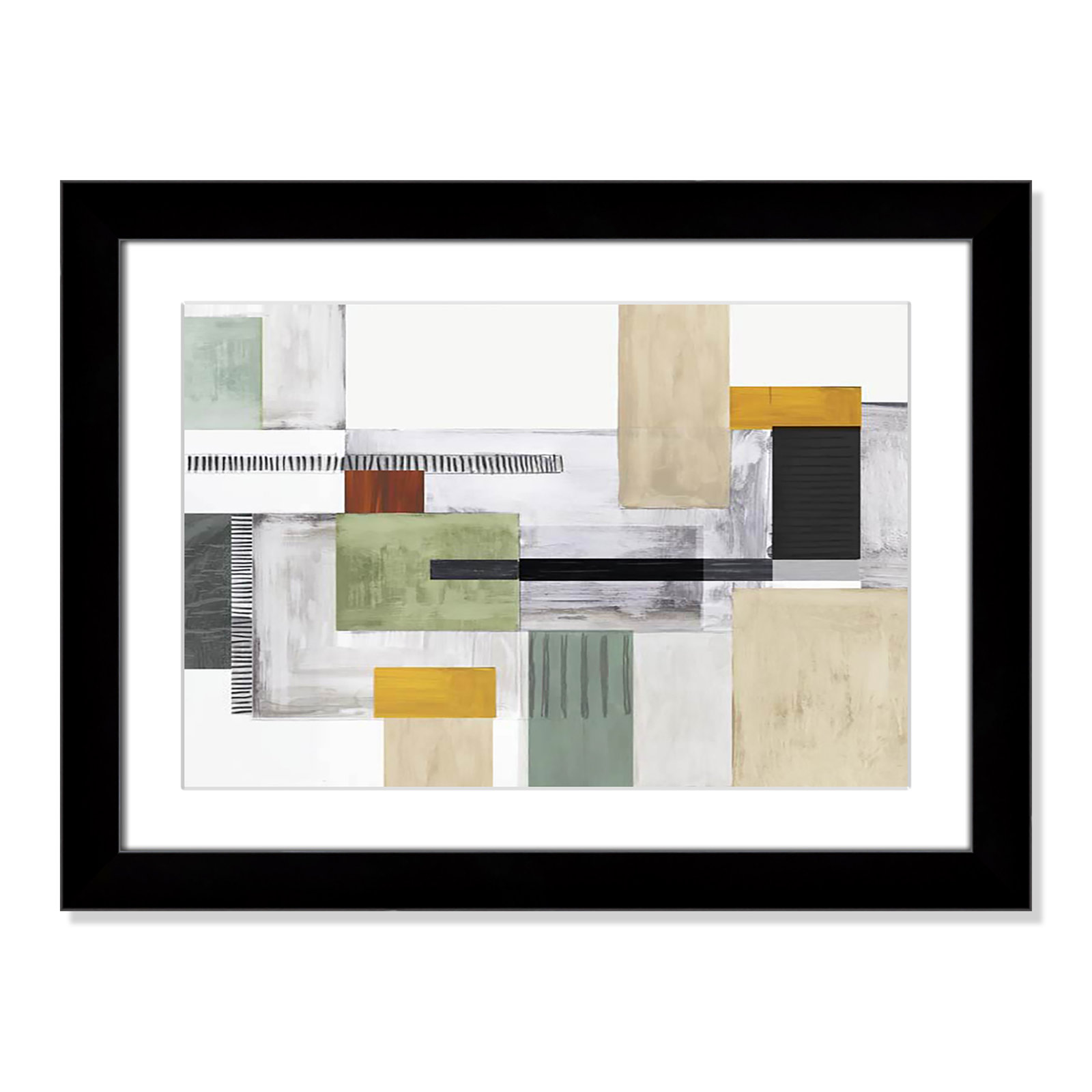 Playful Blocks Print by Tom Reeves, White, Black Cube Picture Framed, 18.5" H x 24.5" W x 1.25" D