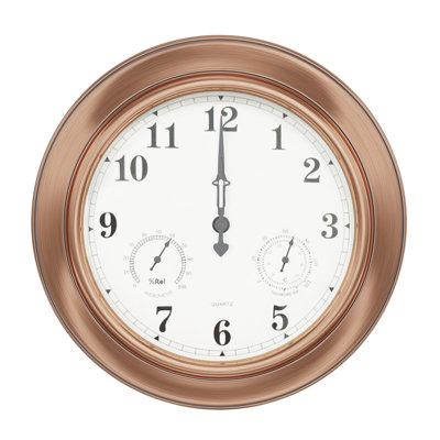 Decorative 18 Quartz Battery-Powered Indoor/Outdoor Patio Wall Clock Thermometer