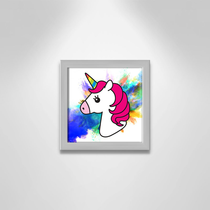 Art sur toile licorne arc-en-ciel, H 8 po x l 8 po x P 1,18 po, Encadré de boîte argent