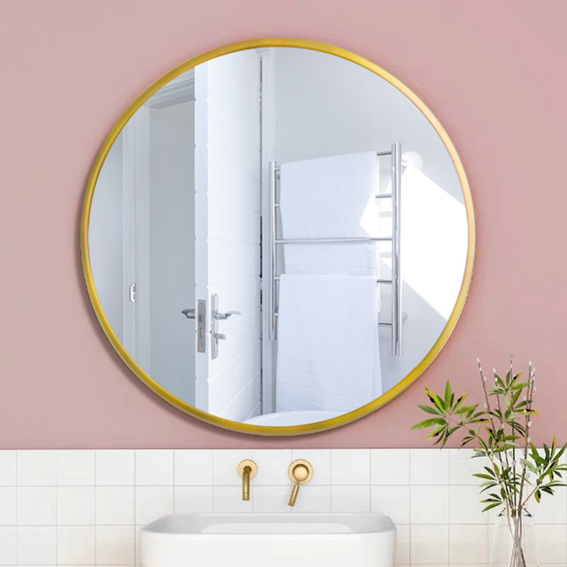 Miroir rond trempé pour salle de bain, 36,13 po x 36,13 po, Or, Métal