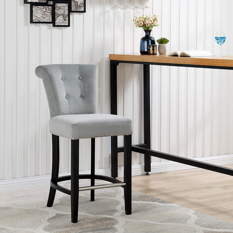 Ockton Upholstered and Velvet Bar Stool with Solid Wood Frame