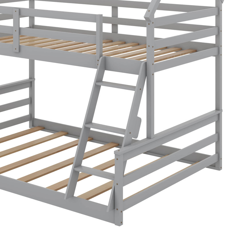 Twin Over Full House Bunk Bed With Built-In Ladder, Gray