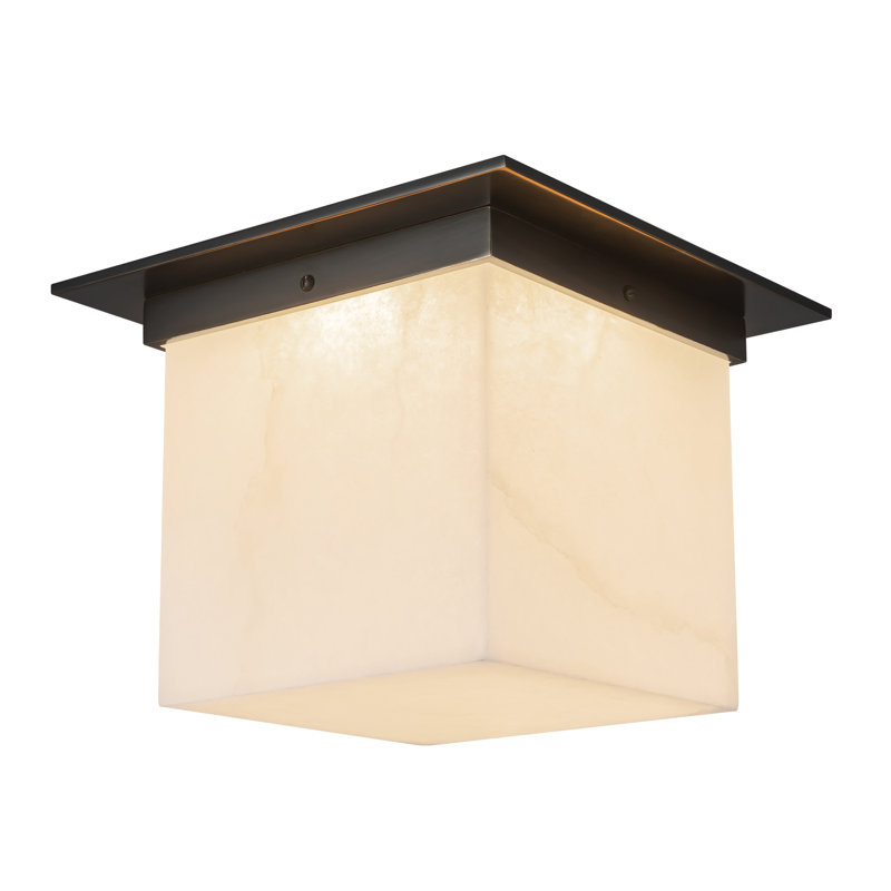 Plafonnier encastré minéral carré en albâtre de 11 po (9 po de hauteur) avec finition bronze urbain, Albâtre